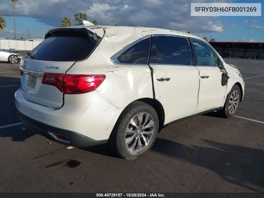 2015 Acura Mdx Technology Pkg W/Entertainment Pkg VIN: 5FRYD3H60FB001269 Lot: 40729157