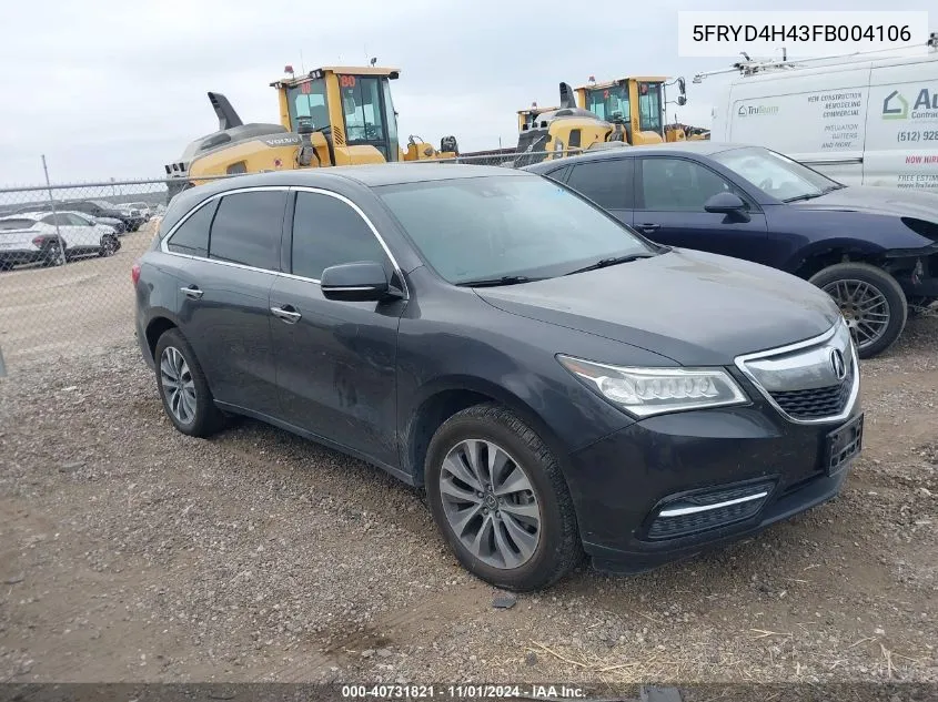 2015 Acura Mdx Technology Package VIN: 5FRYD4H43FB004106 Lot: 40731821