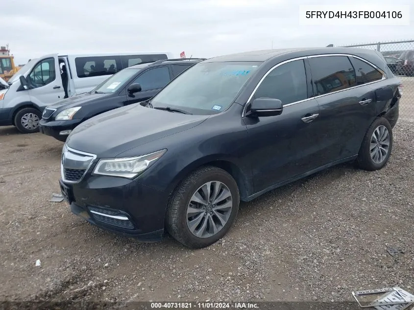 2015 Acura Mdx Technology Package VIN: 5FRYD4H43FB004106 Lot: 40731821