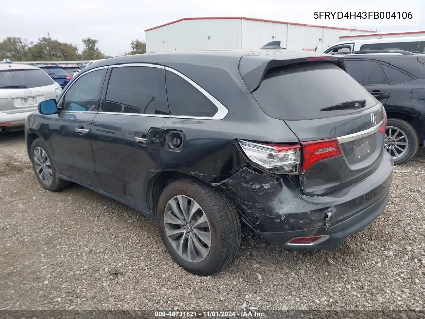 2015 Acura Mdx Technology Package VIN: 5FRYD4H43FB004106 Lot: 40731821