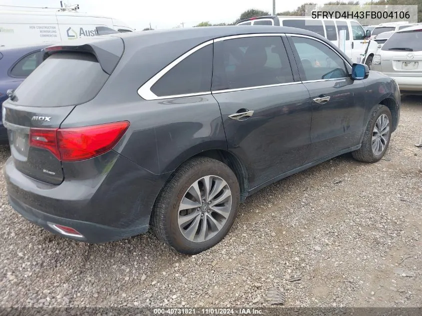 2015 Acura Mdx Technology Package VIN: 5FRYD4H43FB004106 Lot: 40731821