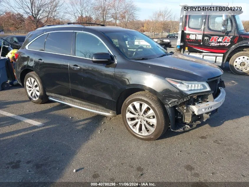 2015 Acura Mdx Technology Package VIN: 5FRYD4H41FB004279 Lot: 40780298