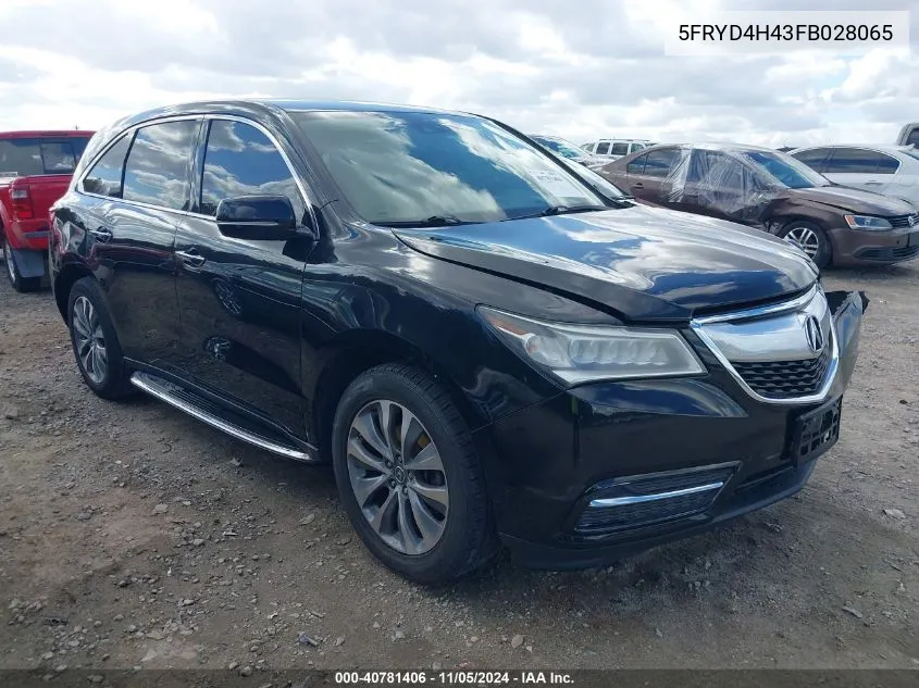 2015 Acura Mdx Technology Package VIN: 5FRYD4H43FB028065 Lot: 40781406