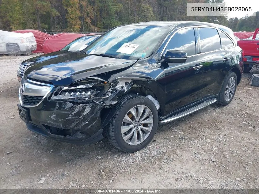 2015 Acura Mdx Technology Package VIN: 5FRYD4H43FB028065 Lot: 40781406