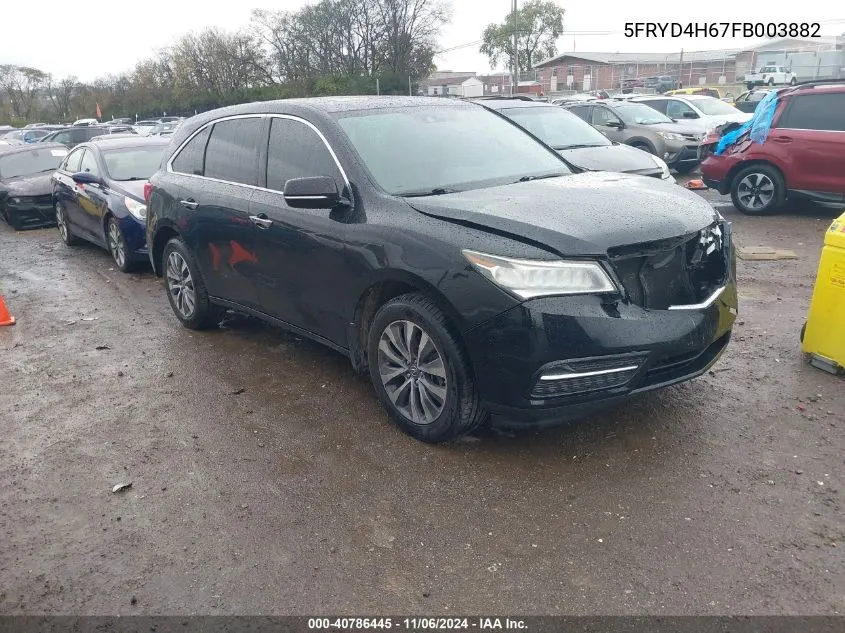 2015 Acura Mdx Technology Pkg W/Entertainment Pkg VIN: 5FRYD4H67FB003882 Lot: 40786445