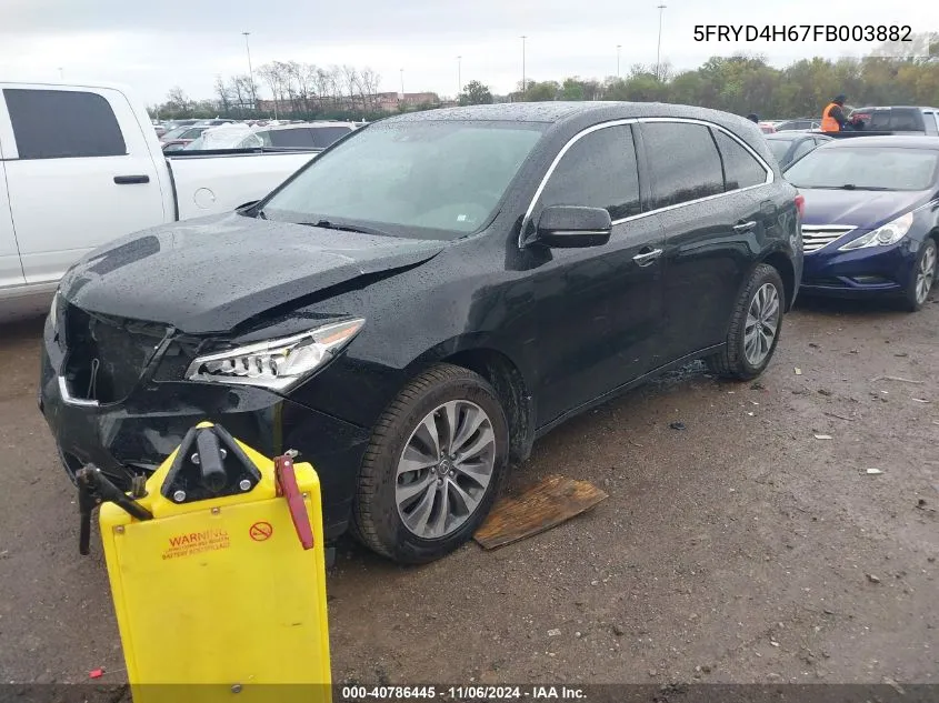 2015 Acura Mdx Technology Pkg W/Entertainment Pkg VIN: 5FRYD4H67FB003882 Lot: 40786445