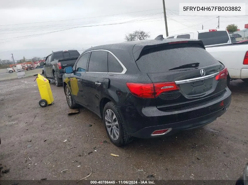 2015 Acura Mdx Technology Pkg W/Entertainment Pkg VIN: 5FRYD4H67FB003882 Lot: 40786445