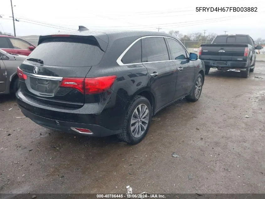 2015 Acura Mdx Technology Pkg W/Entertainment Pkg VIN: 5FRYD4H67FB003882 Lot: 40786445