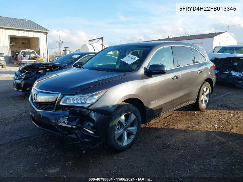 2015 Acura Mdx VIN: 5FRYD4H22FB013345 Lot: 40798684