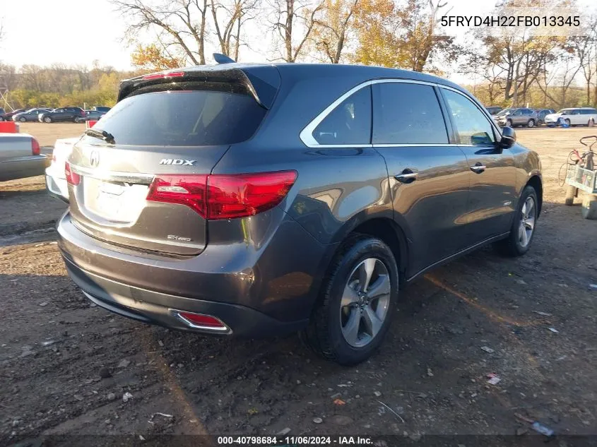 2015 Acura Mdx VIN: 5FRYD4H22FB013345 Lot: 40798684