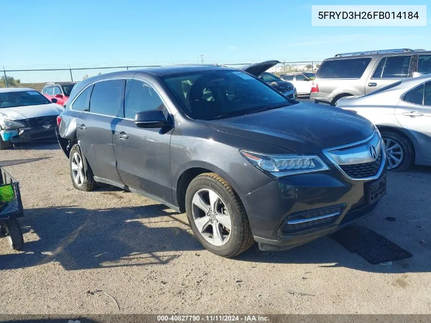 2015 Acura Mdx VIN: 5FRYD3H26FB014184 Lot: 40827790