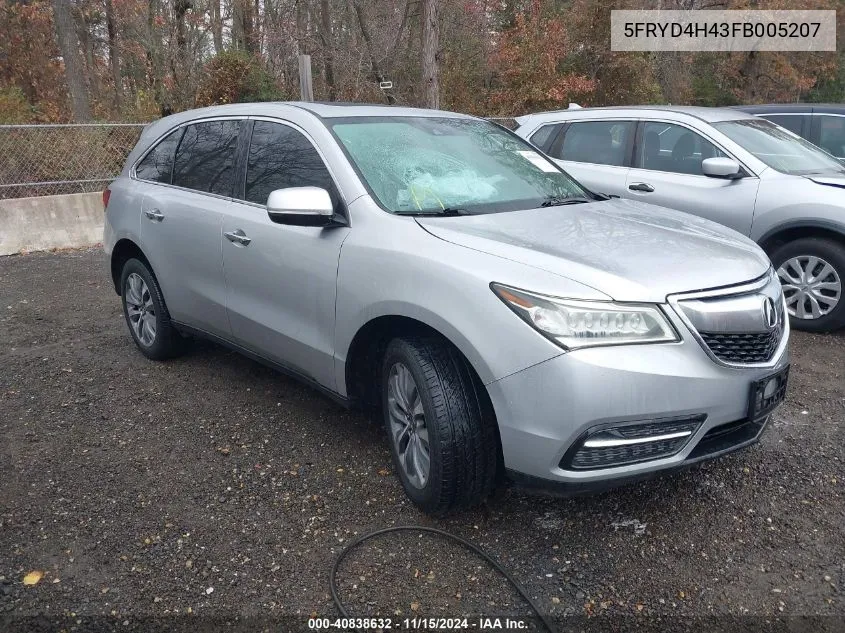 2015 Acura Mdx Technology Package VIN: 5FRYD4H43FB005207 Lot: 40838632