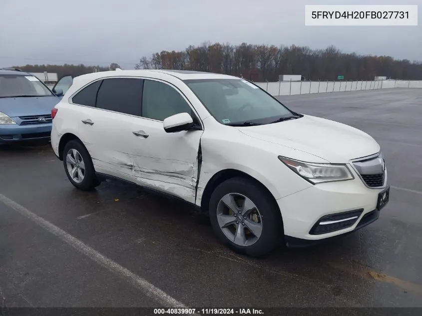 2015 Acura Mdx VIN: 5FRYD4H20FB027731 Lot: 40839907