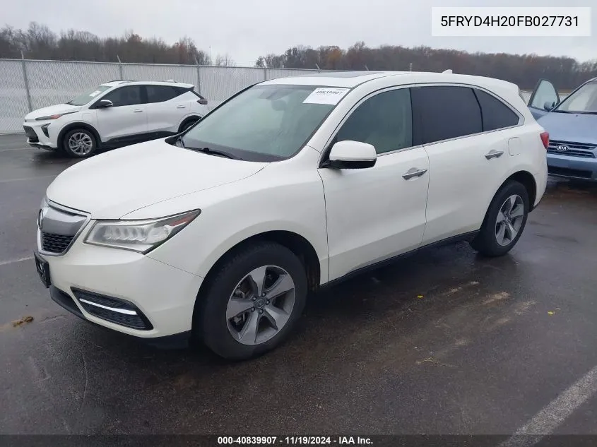 2015 Acura Mdx VIN: 5FRYD4H20FB027731 Lot: 40839907