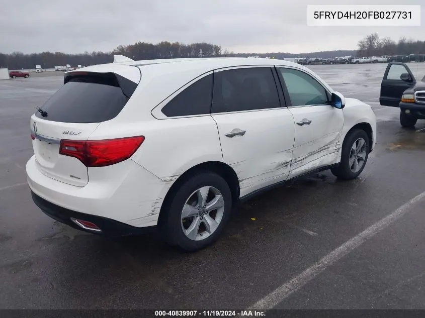 2015 Acura Mdx VIN: 5FRYD4H20FB027731 Lot: 40839907