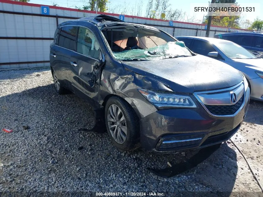 2015 Acura Mdx Technology Package VIN: 5FRYD3H40FB001531 Lot: 40889371