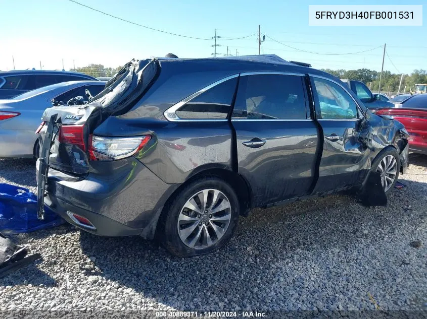 2015 Acura Mdx Technology Package VIN: 5FRYD3H40FB001531 Lot: 40889371