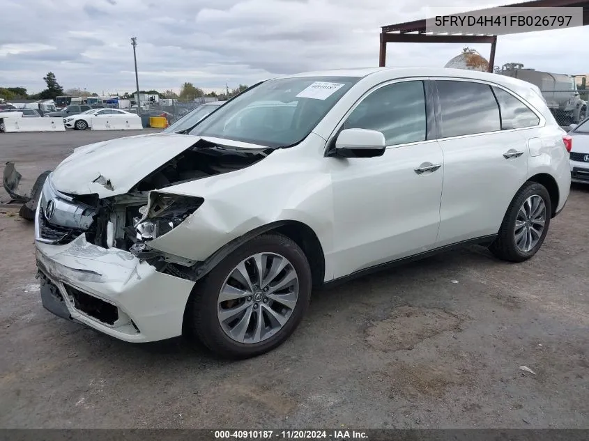 2015 Acura Mdx Technology Package VIN: 5FRYD4H41FB026797 Lot: 40910187