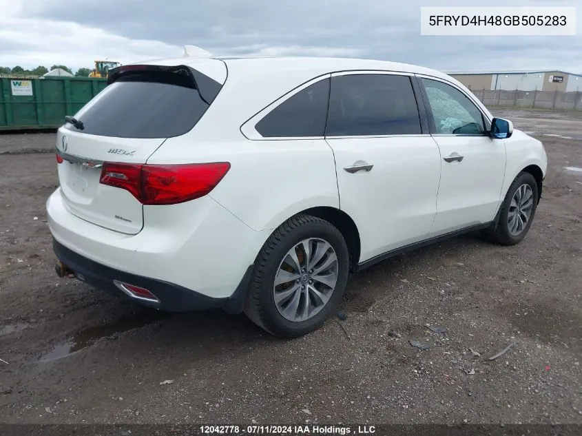 2016 Acura Mdx VIN: 5FRYD4H48GB505283 Lot: 12042778