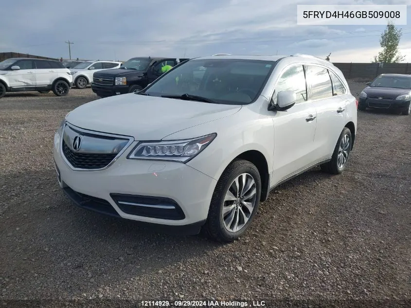 2016 Acura Mdx VIN: 5FRYD4H46GB509008 Lot: 12114929