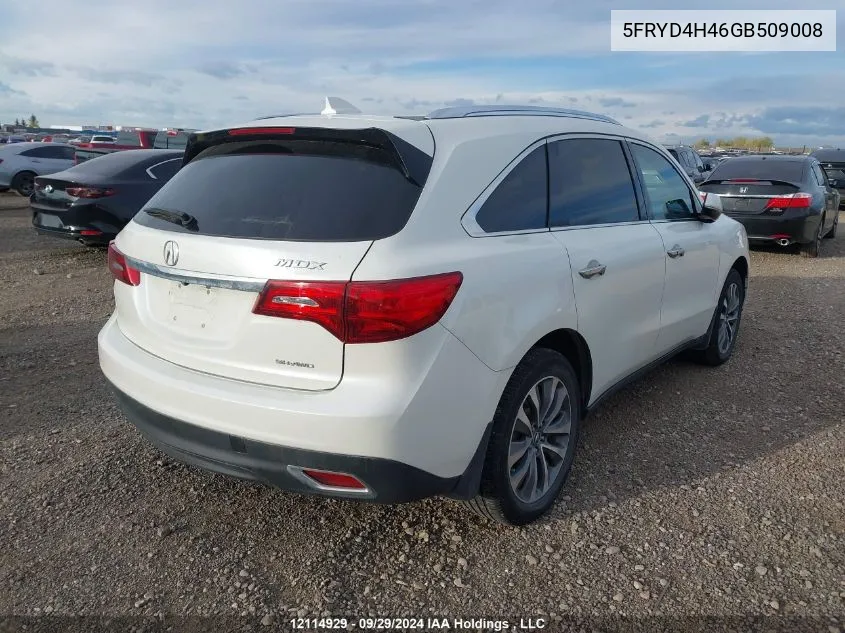 2016 Acura Mdx VIN: 5FRYD4H46GB509008 Lot: 12114929