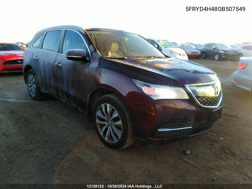 2016 Acura Mdx VIN: 5FRYD4H48GB507549 Lot: 12128123