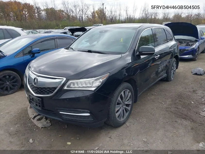 2016 Acura Mdx VIN: 5FRYD4H46GB504505 Lot: 12141645