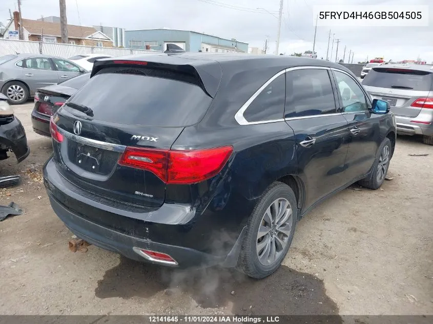 2016 Acura Mdx VIN: 5FRYD4H46GB504505 Lot: 12141645