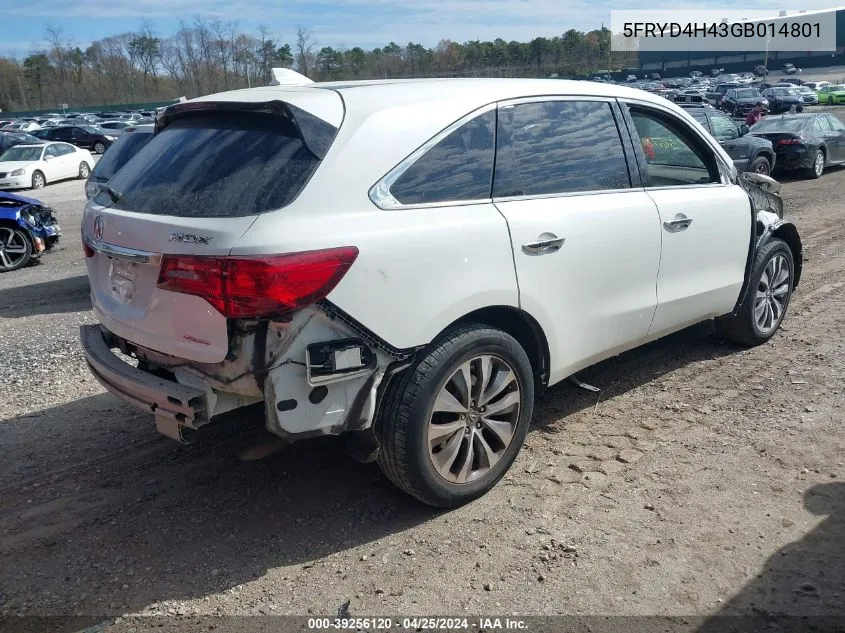 2016 Acura Mdx Technology Acurawatch Plus Packages/Technology Package VIN: 5FRYD4H43GB014801 Lot: 39256120