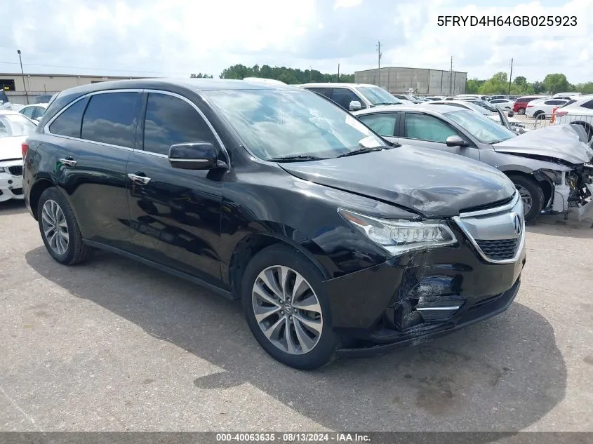 2016 Acura Mdx Technology Entertainment Packages/Technology, Entertainment Acurawatch Plus Packages VIN: 5FRYD4H64GB025923 Lot: 40063635