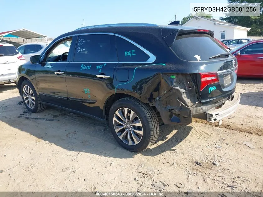 2016 Acura Mdx Technology Acurawatch Plus Packages/Technology Package VIN: 5FRYD3H42GB001256 Lot: 40150343