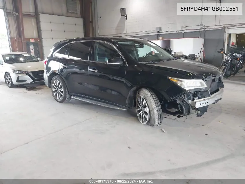 5FRYD4H41GB002551 2016 Acura Mdx Technology Acurawatch Plus Packages/Technology Package