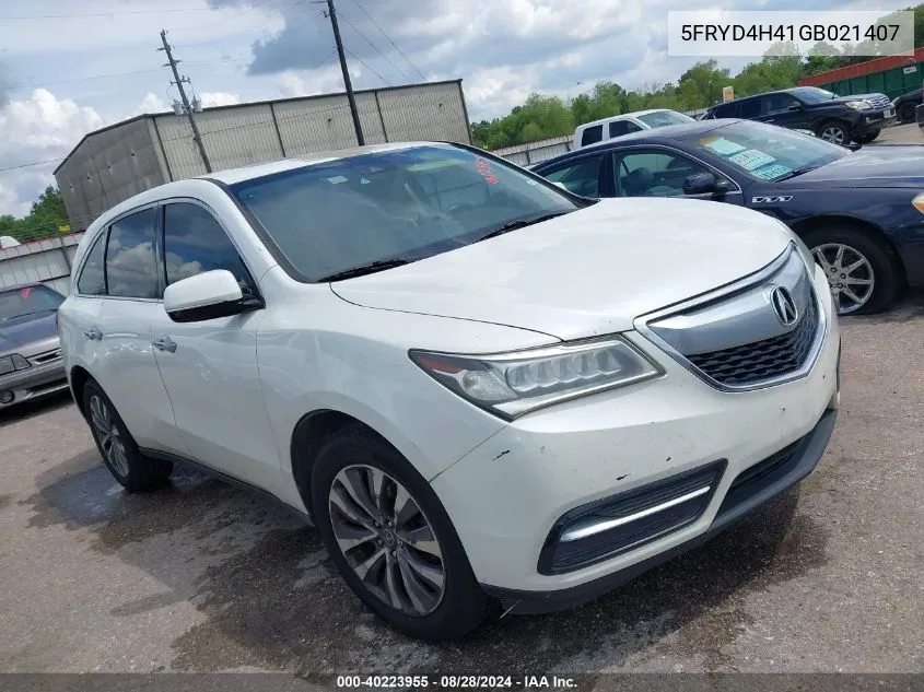 2016 Acura Mdx Technology Acurawatch Plus Packages/Technology Package VIN: 5FRYD4H41GB021407 Lot: 40223955