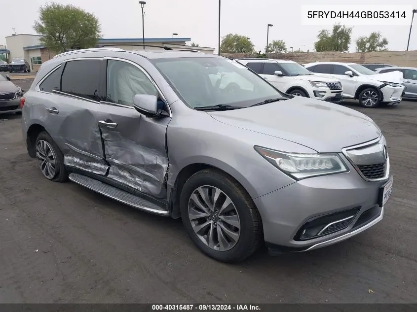 2016 Acura Mdx Technology Acurawatch Plus Packages/Technology Package VIN: 5FRYD4H44GB053414 Lot: 40315487