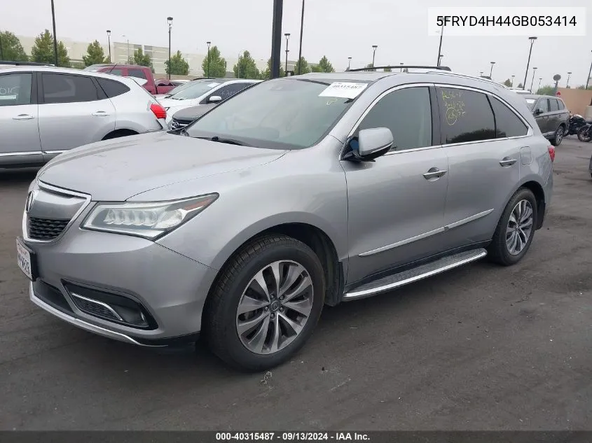 2016 Acura Mdx Technology Acurawatch Plus Packages/Technology Package VIN: 5FRYD4H44GB053414 Lot: 40315487