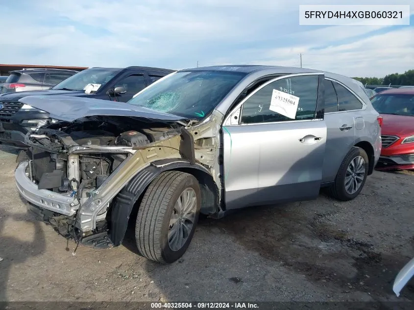 2016 Acura Mdx Technology Acurawatch Plus Packages/Technology Package VIN: 5FRYD4H4XGB060321 Lot: 40325504