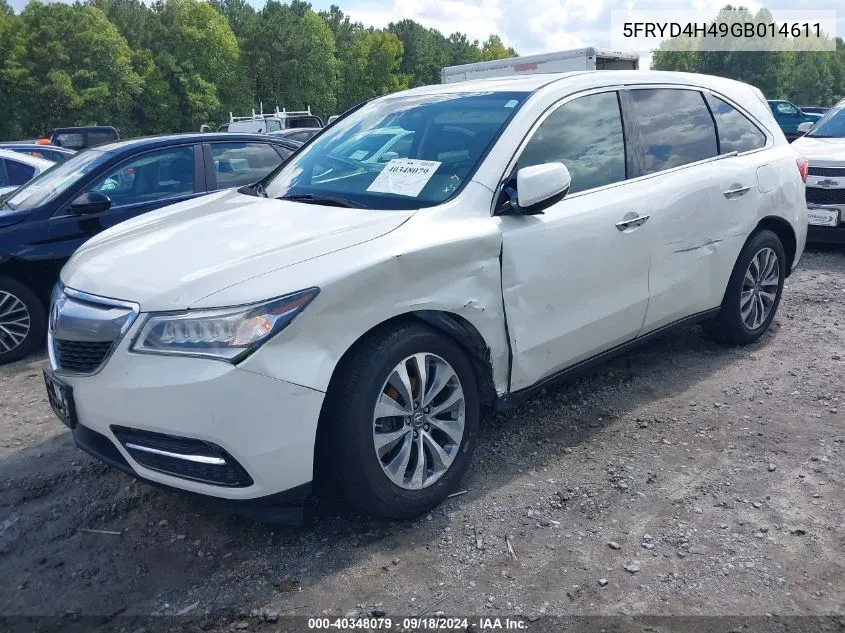 2016 Acura Mdx Technology Acurawatch Plus Packages/Technology Package VIN: 5FRYD4H49GB014611 Lot: 40348079