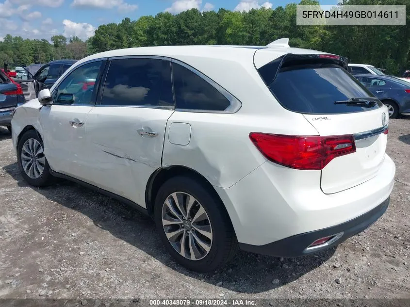 2016 Acura Mdx Technology Acurawatch Plus Packages/Technology Package VIN: 5FRYD4H49GB014611 Lot: 40348079