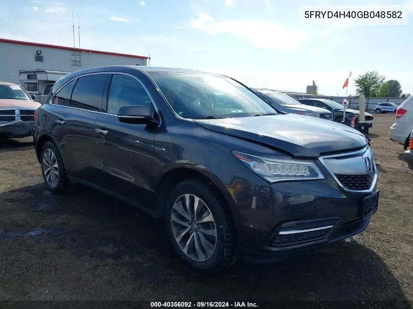 2016 Acura Mdx Technology Acurawatch Plus Packages/Technology Package VIN: 5FRYD4H40GB048582 Lot: 40356092