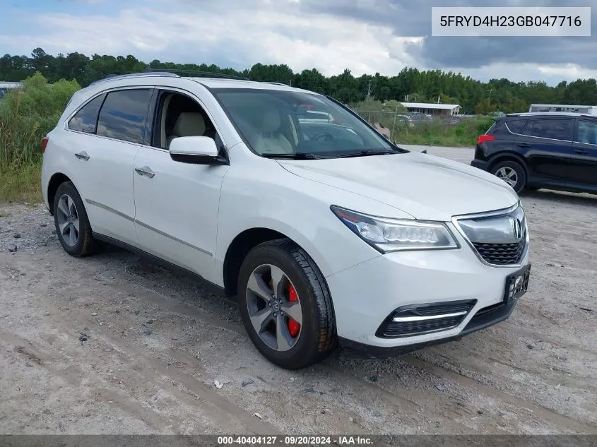 2016 Acura Mdx Acurawatch Plus Package VIN: 5FRYD4H23GB047716 Lot: 40404127