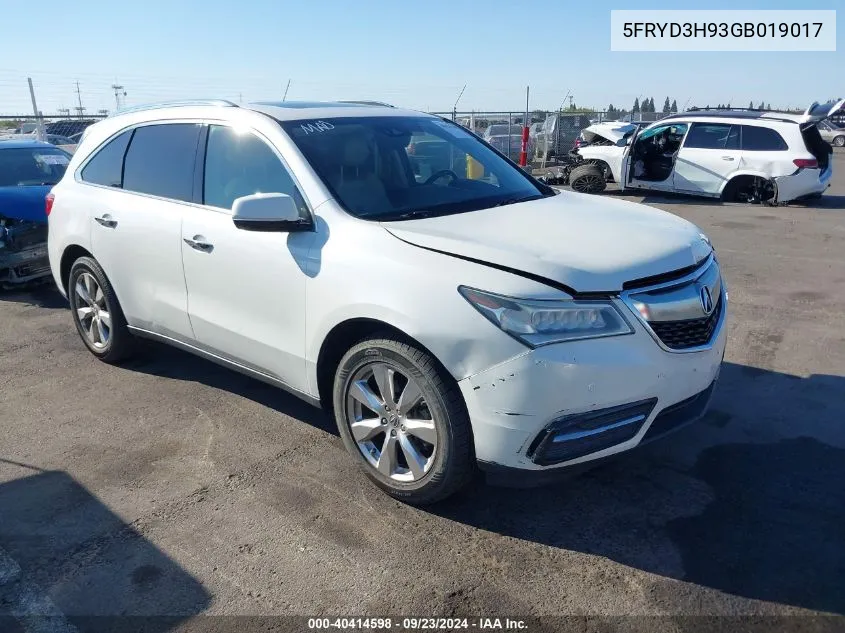 2016 Acura Mdx Advance Entertainment Packages/Advance Package VIN: 5FRYD3H93GB019017 Lot: 40414598