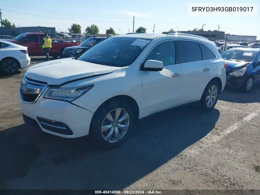 2016 Acura Mdx Advance Entertainment Packages/Advance Package VIN: 5FRYD3H93GB019017 Lot: 40414598