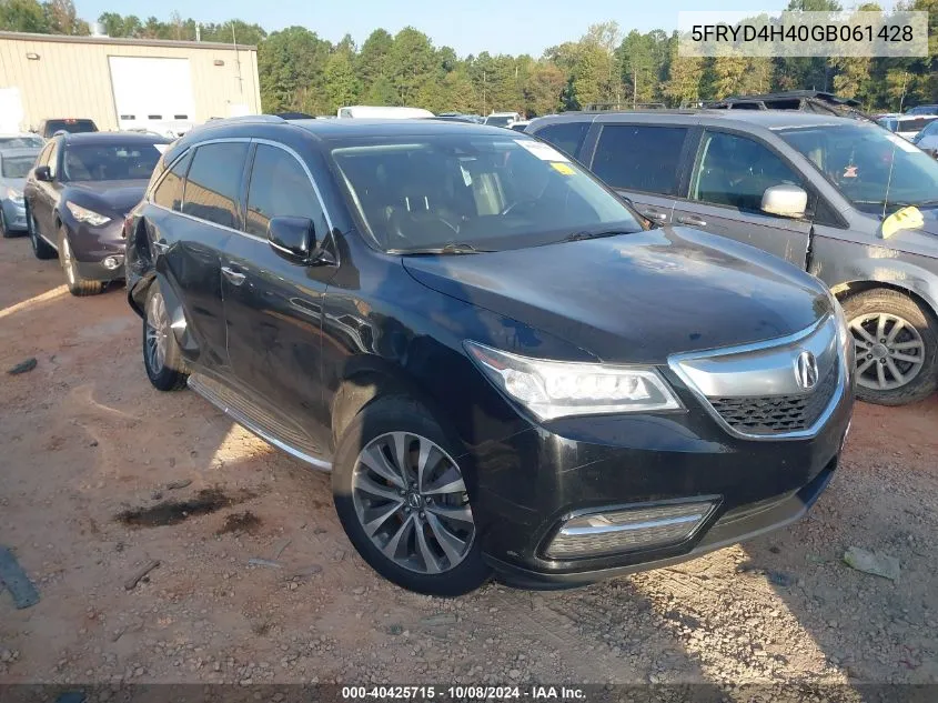 2016 Acura Mdx Technology VIN: 5FRYD4H40GB061428 Lot: 40425715