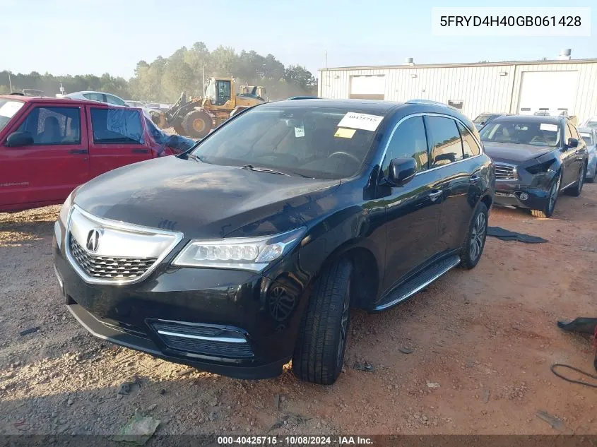 2016 Acura Mdx Technology VIN: 5FRYD4H40GB061428 Lot: 40425715