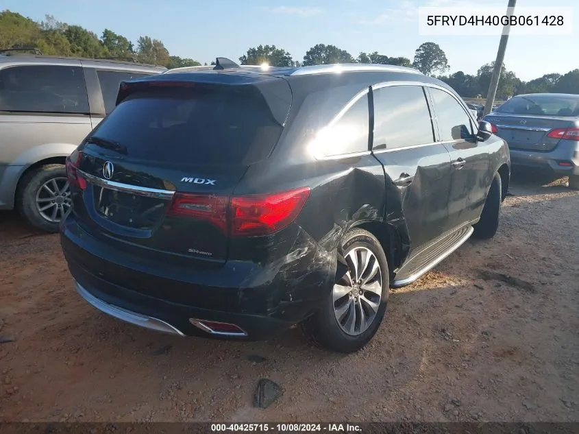 2016 Acura Mdx Technology VIN: 5FRYD4H40GB061428 Lot: 40425715