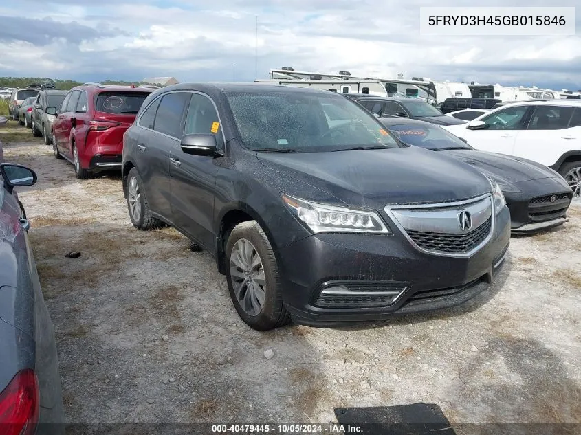 2016 Acura Mdx Technology VIN: 5FRYD3H45GB015846 Lot: 40479445