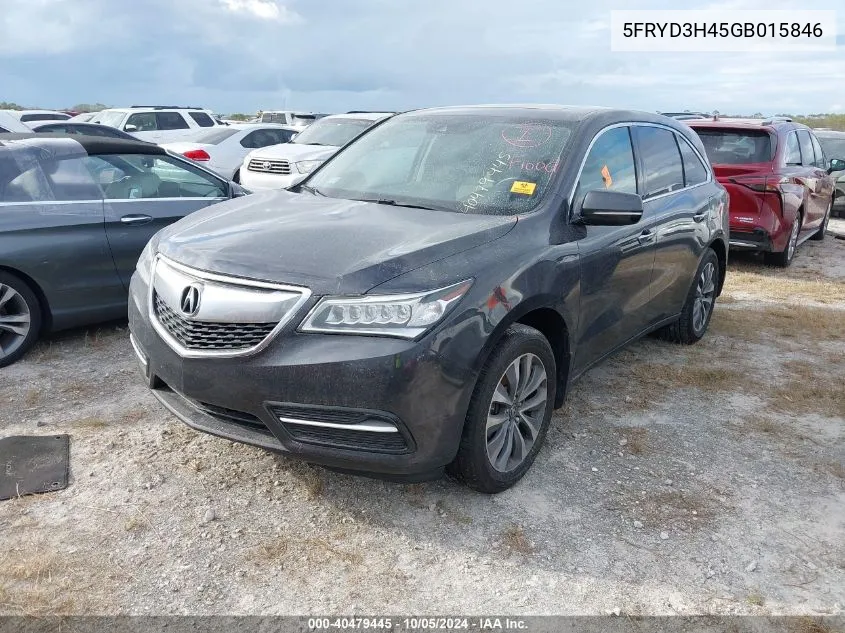 2016 Acura Mdx Technology VIN: 5FRYD3H45GB015846 Lot: 40479445