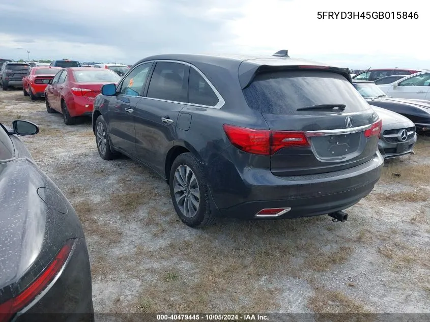 2016 Acura Mdx Technology VIN: 5FRYD3H45GB015846 Lot: 40479445