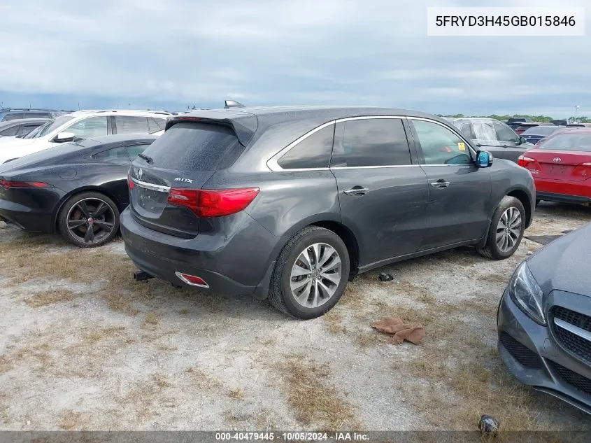 2016 Acura Mdx Technology VIN: 5FRYD3H45GB015846 Lot: 40479445