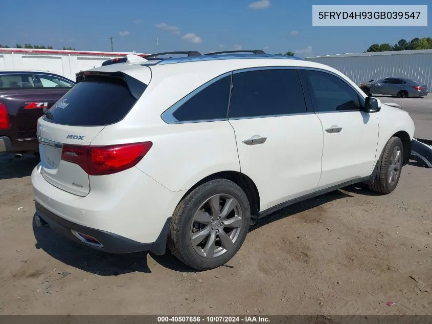 2016 Acura Mdx Advance Entertainment Packages/Advance Package VIN: 5FRYD4H93GB039547 Lot: 40507656